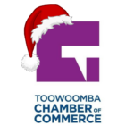 Holiday Season Toowoomba Chamber logo with santa hat on top left corner